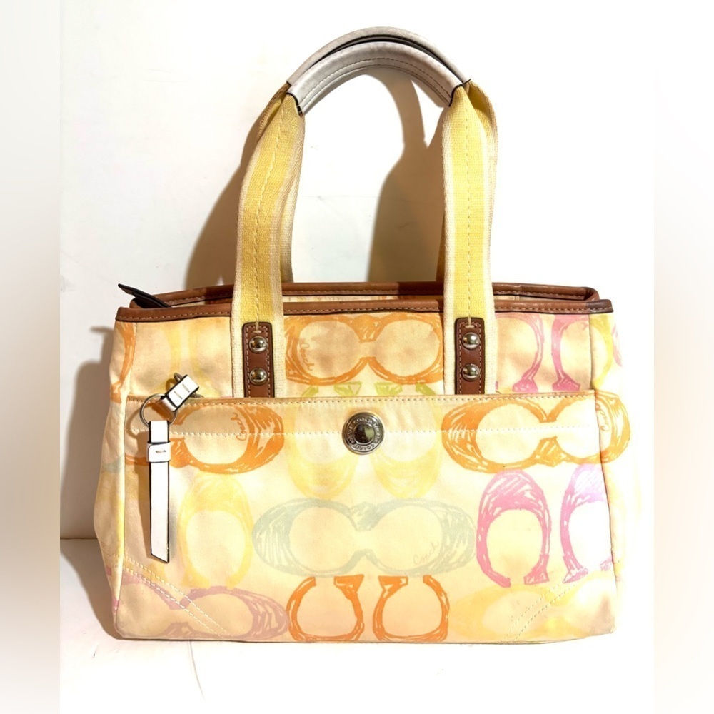 Coach CC signature, print Stylish Yellow and Pink Women's Handbag